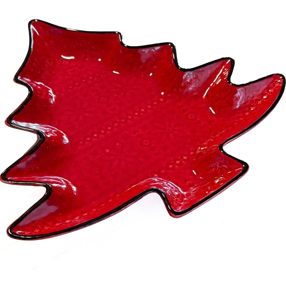 Southern Living Red Christmas Tree Platter Set of 2 Handcrafted Portugal